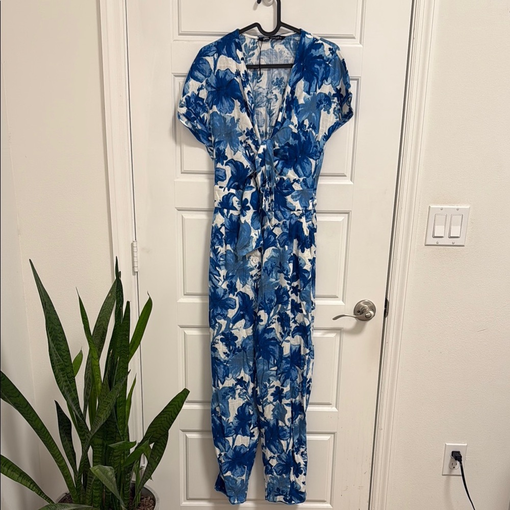 Blue and White Floral Jumpsuit